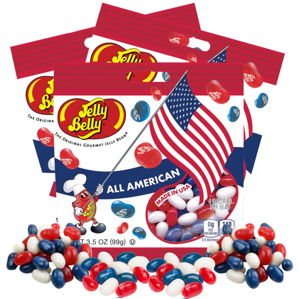 Needzo red white blue jelly beans pack for festive gatherings.