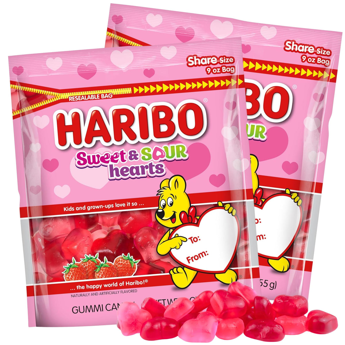 Needzo Valentines Day heart gummies in a two-pack, perfect for sharing.