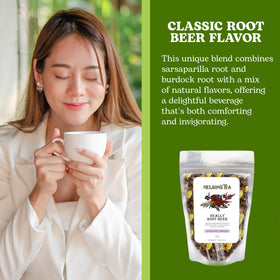 Nelson's Tea Really Root Beer loose leaf presentation emphasizes quality and care.
