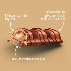 NEOH CRISP N CREAM bar shows crispy wafers and creamy hazelnut filling.