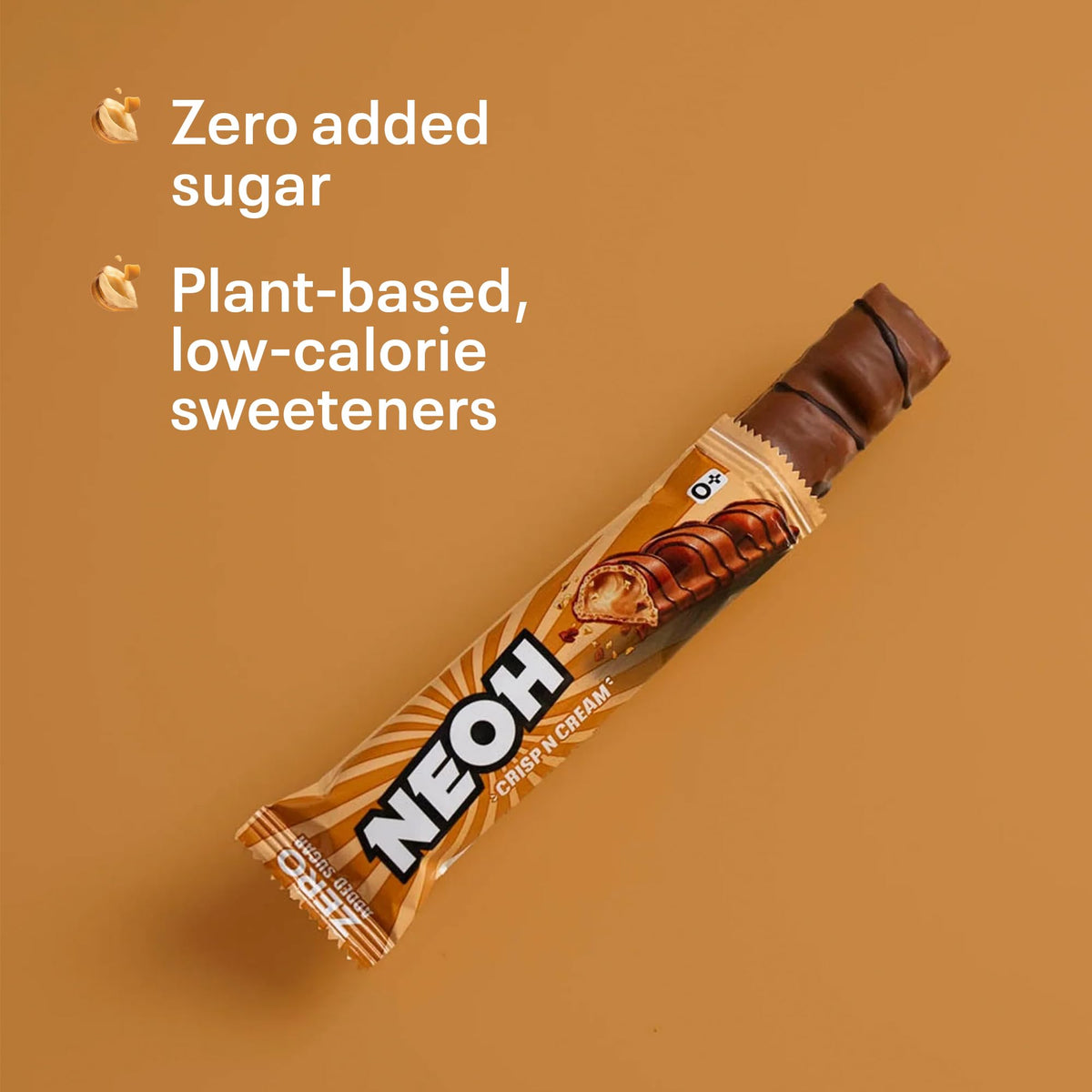 NEOH CRISP N CREAM bar reveals hazelnut cream center under chocolate.