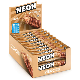 NEOH CRISP N CREAM bar unwrapped, grab-and-go chocolate-coated snack.