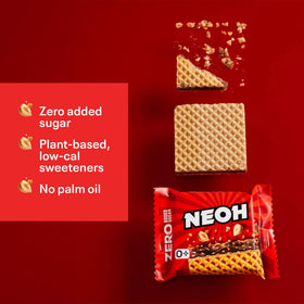 NEOH ingredient panel showing no added sugar and plant-based sweeteners