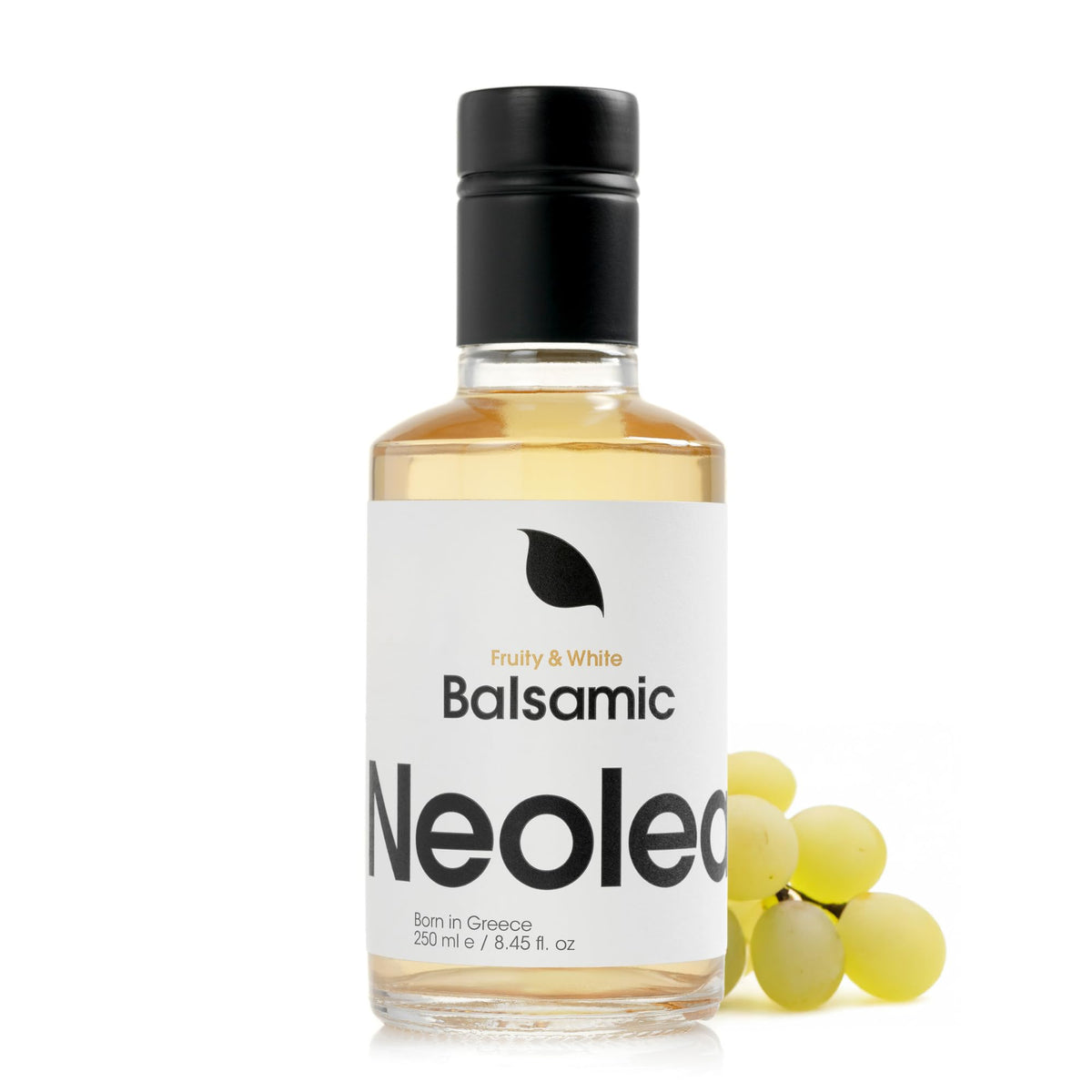 Neolea White Greek Balsamic bottle on counter for everyday finishing