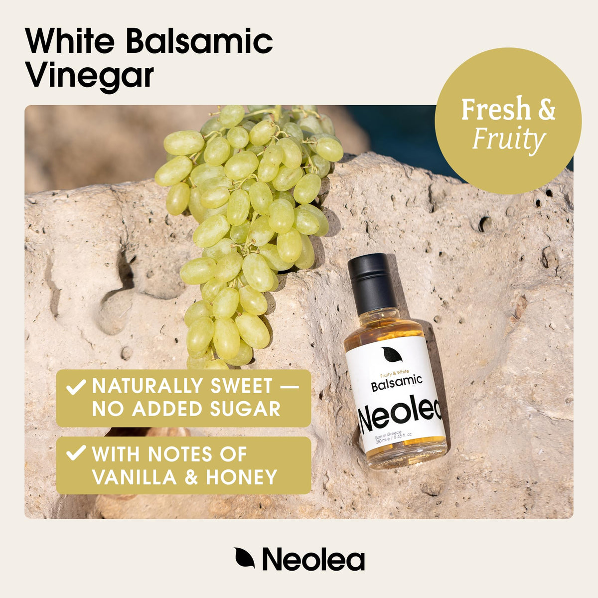 Neolea White Greek Balsamic pouring over a salad for bright tang