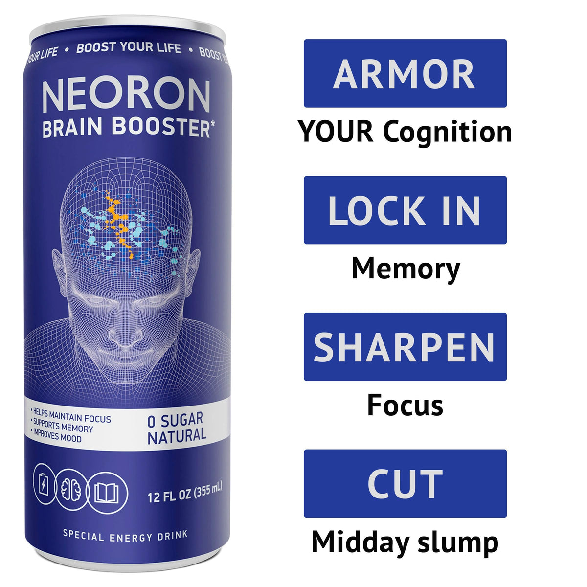NEORON Focus + Calm bottle pour for an on-the-go study session and mental clarity.