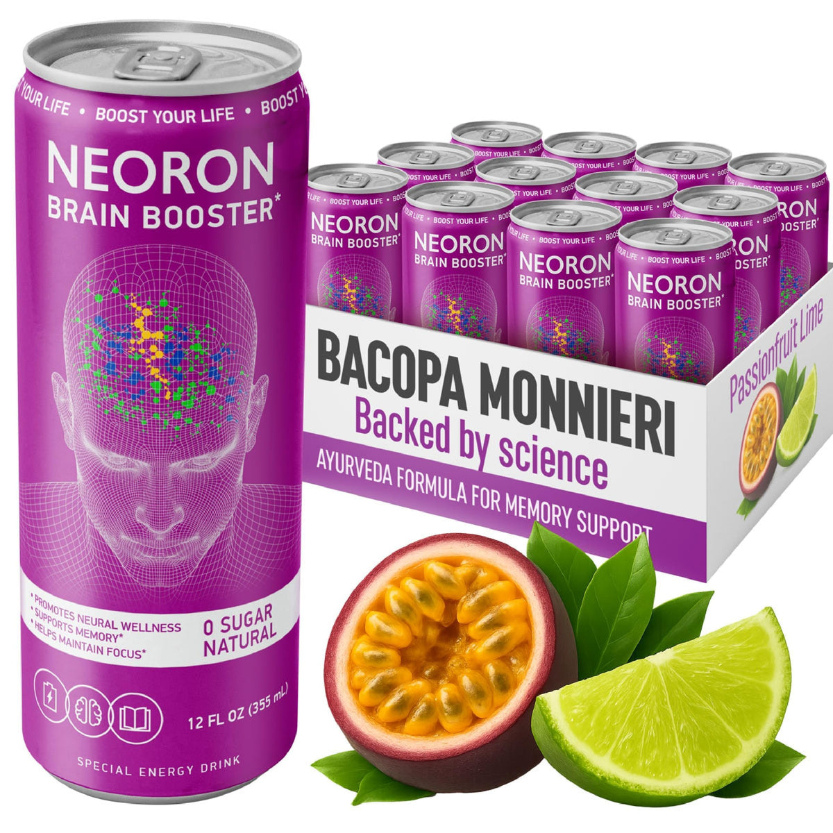 NEORON Focus + Calm bottle pour promotes clean energy and sustained focus