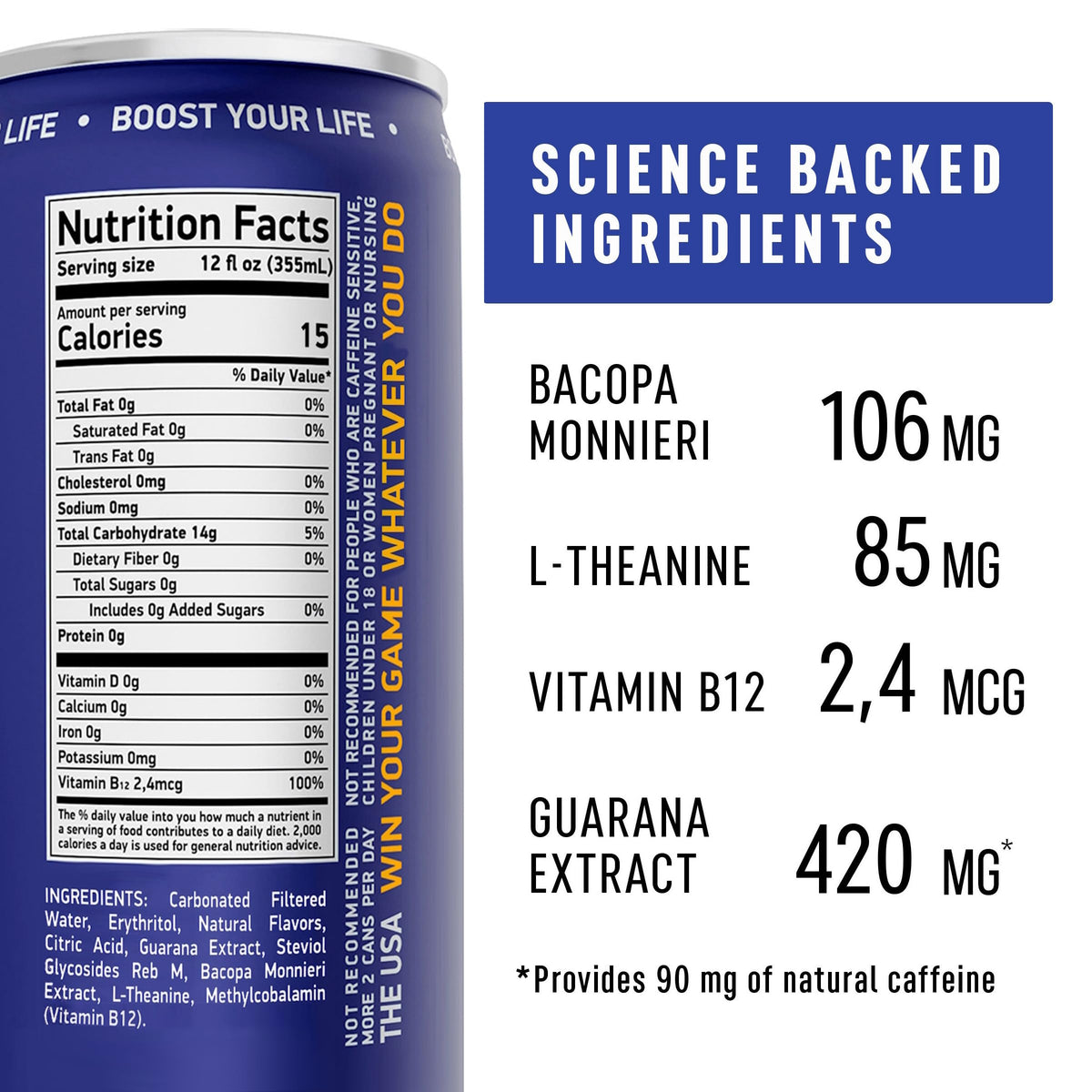 NEORON Focus + Calm can front featuring blueberry mint flavor for clean energy and focus.