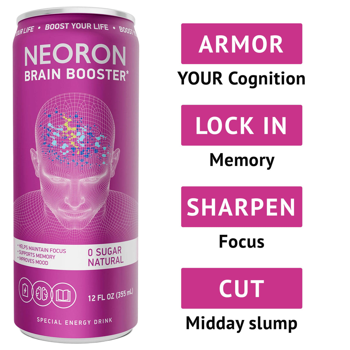 NEORON Focus + Calm Passion Fruit Lime flavor signals a refreshing, sugar-free experience