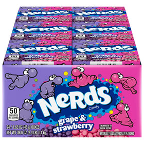Nerds Grape & Strawberry dual-chambers box displaying two flavors for mix-and-match snacking.