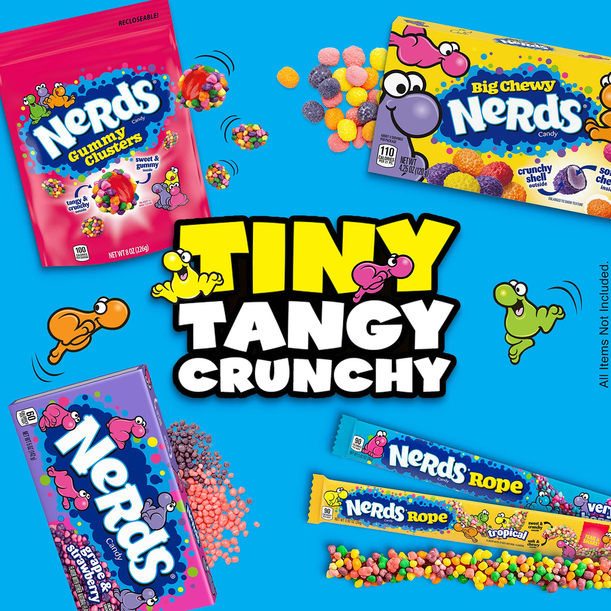 Nerds Grape & Strawberry tiny crunchy pieces shown in close-up.