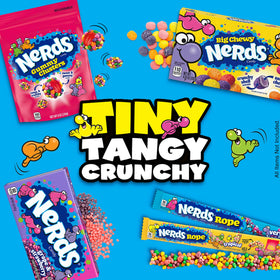 Nerds Grape & Strawberry tiny crunchy pieces shown in close-up.