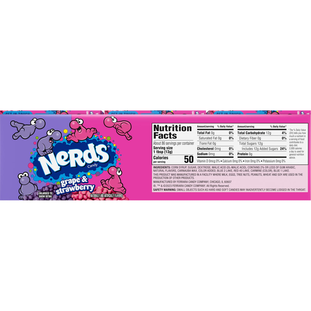 Nerds packaging emphasizes dual flavors and brand appeal.