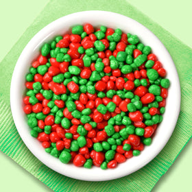 Nerds dual-chambers close-up reveals two flavors in one candy bite.