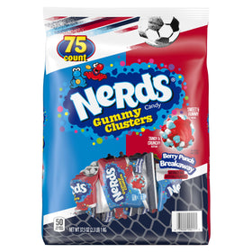 Nerds Gummy Clusters Berry Punch Breakaway jar shows colorful pieces, ideal for party snacking.