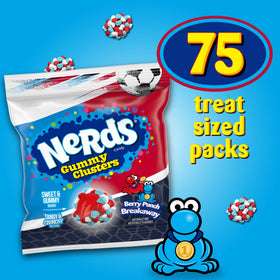Nerds Gummy Clusters textured-snack closeup highlights dual textures and bold berry flavor.