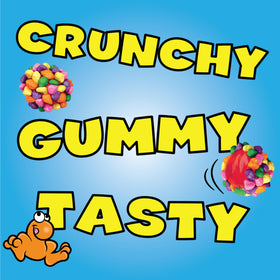 NERDS Gummy Clusters crunchy coating close-up, tangy bite meets soft gummy inside.