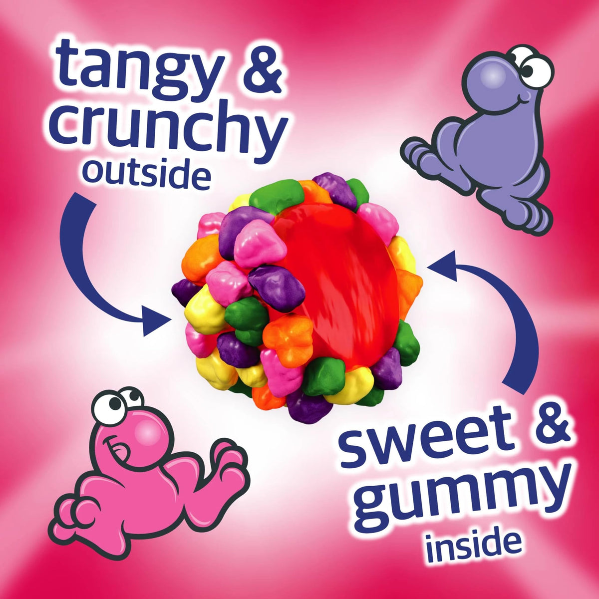 NERDS Gummy Clusters fruity core detail, vibrant colors and chewy center ideal for sharing.