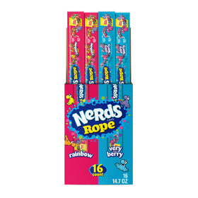 NERDS Rope Rainbow & Very Berry 16-pack on display, ideal for party sharing
