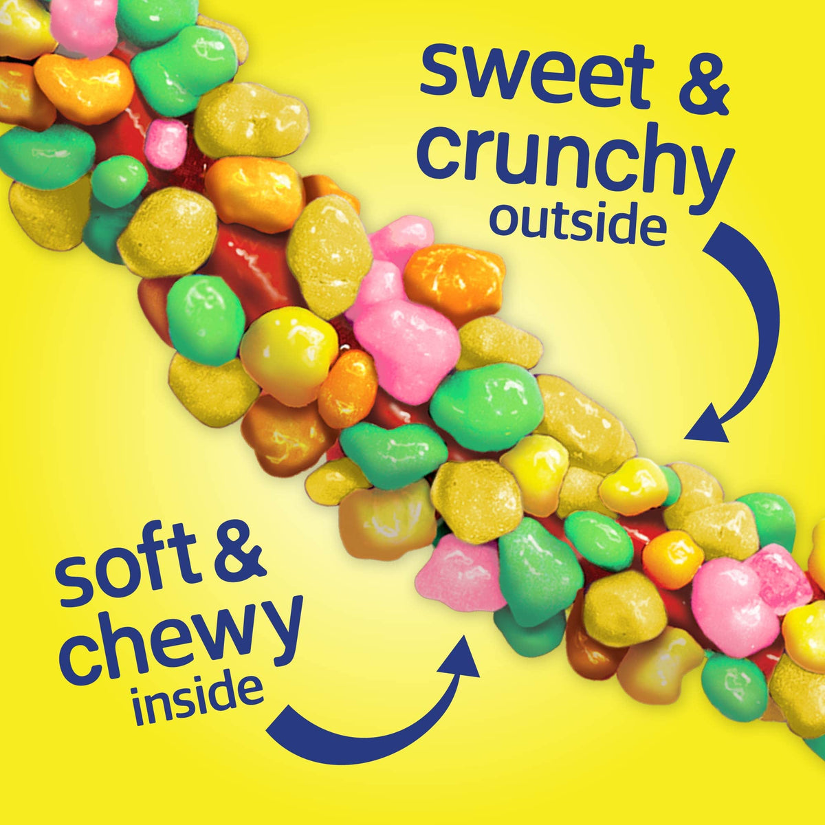 Close-up of the crunchy coating adding texture to Nerds Rope Tropical candy.