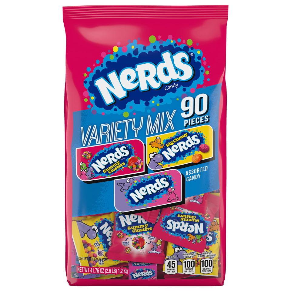 Nerds Variety Mix 90-count pouches for grab-and-go snacking.