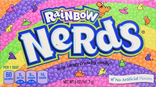 Nerds Wonka Rainbow Nerds box front shows colorful candy for party snacking