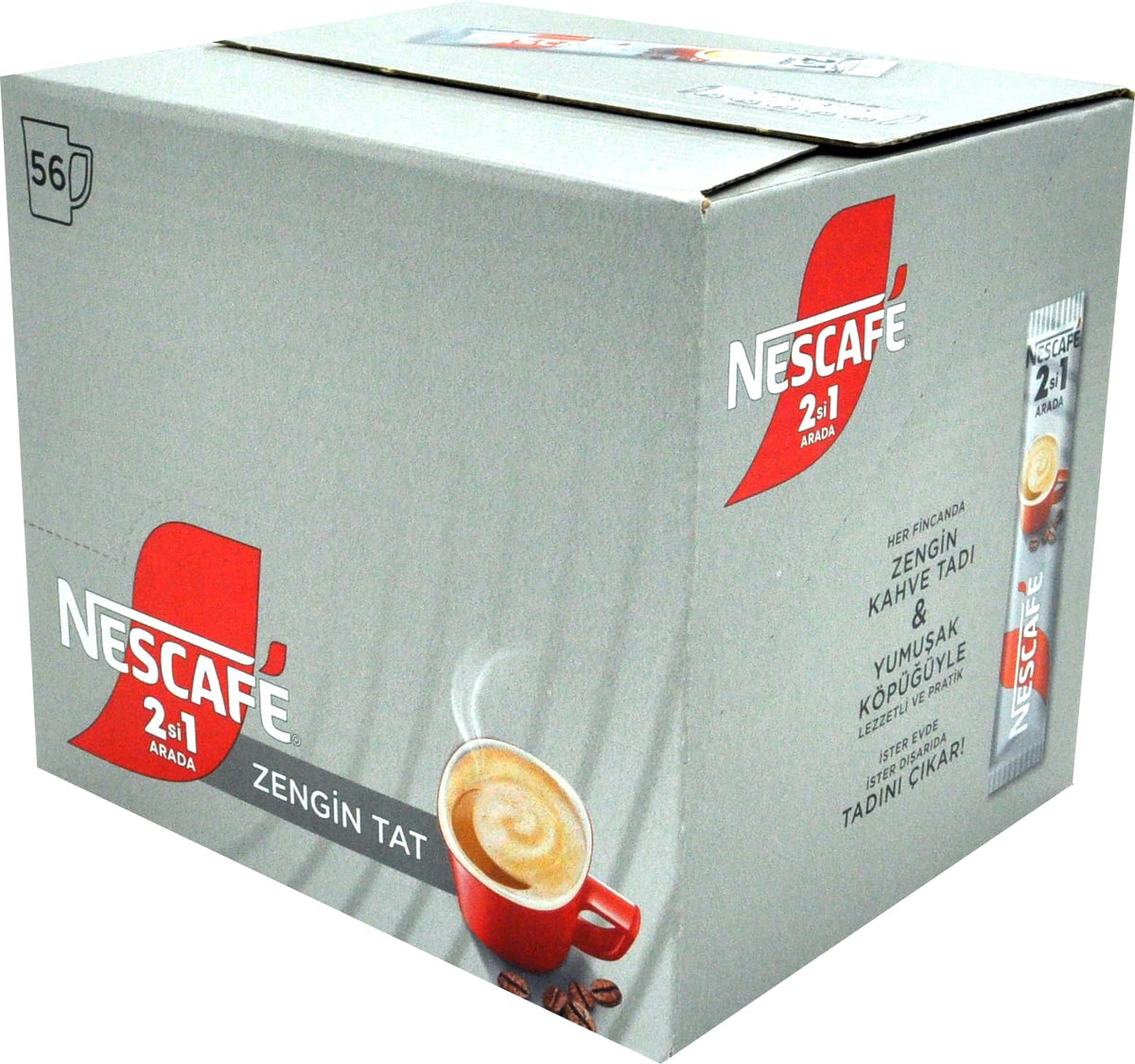 Turkey-manufactured Nescafe 2 in 1 Unsweetened instant coffee creamer.