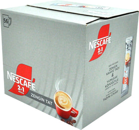 Turkey-manufactured Nescafe 2 in 1 Unsweetened instant coffee creamer.