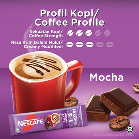 Nescafe 3-in-1 mocha packaging, compact for travel and office.