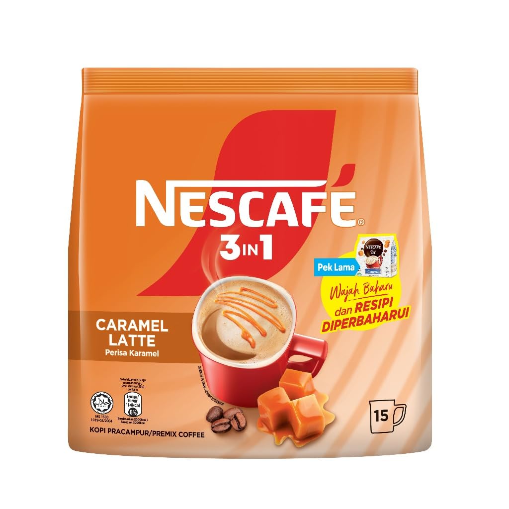 Nescafe 3in1 Caramel Latte stick pack for easy on-the-go coffee.