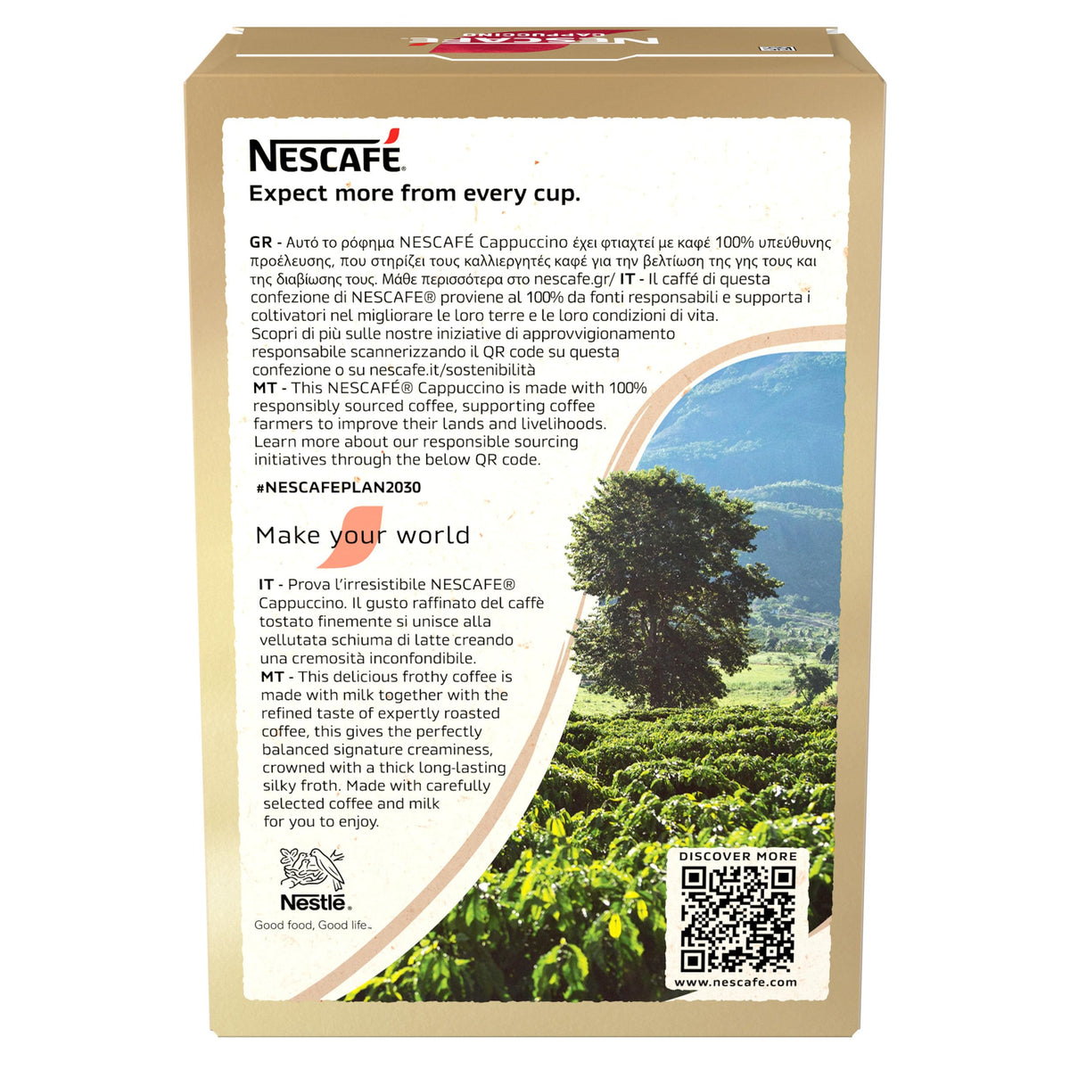 Travel-friendly Nescafé Cappuccino 10 Sticks pack for on-the-go coffee.