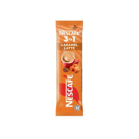 Nescafe caramel latte hot water pour ready to mix in seconds.