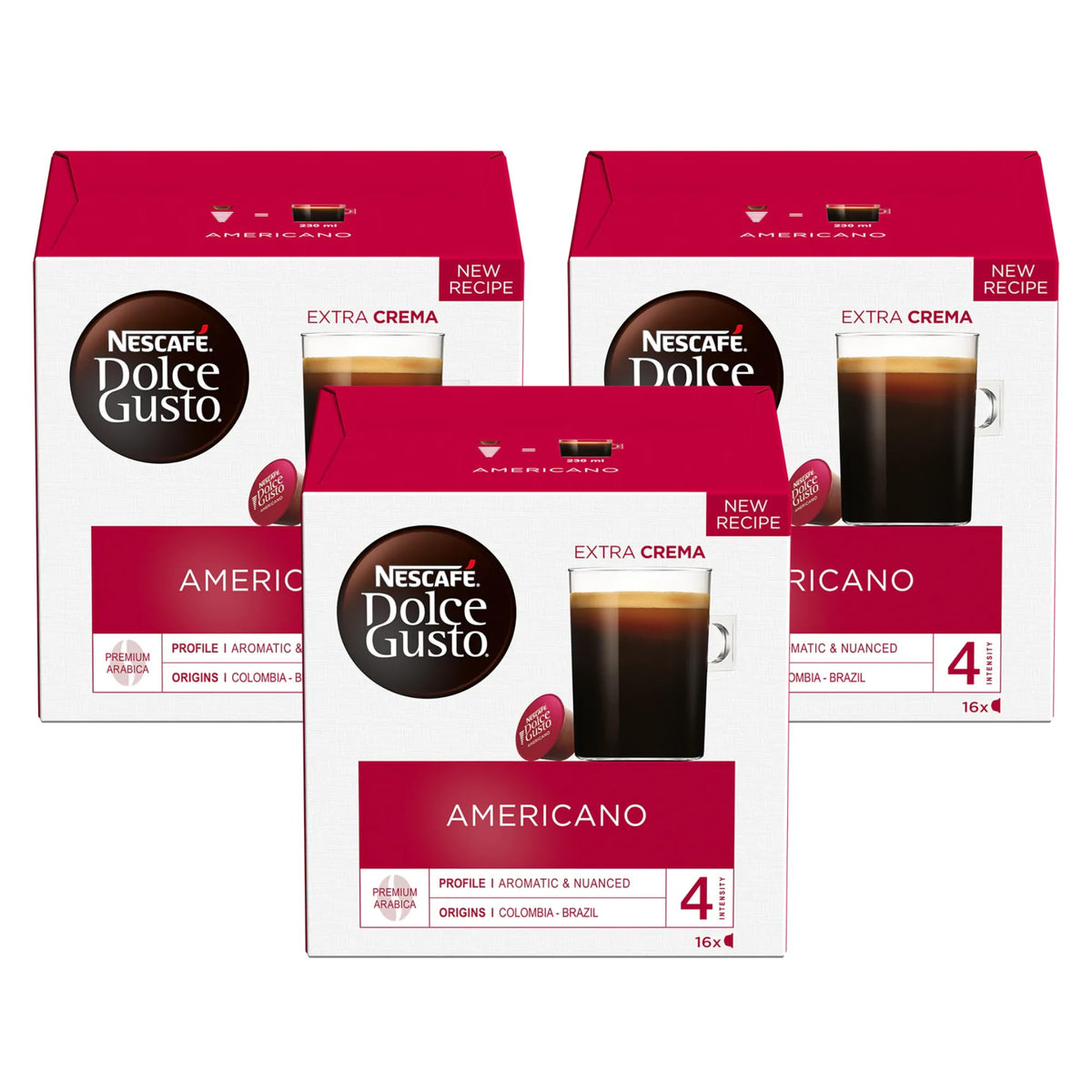Nescafe Dolce Gusto Americano capsules pack-3; convenient, compatible with Dolce Gusto machines.
