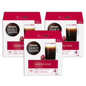Nescafe Dolce Gusto Americano capsules pack-3; convenient, compatible with Dolce Gusto machines.