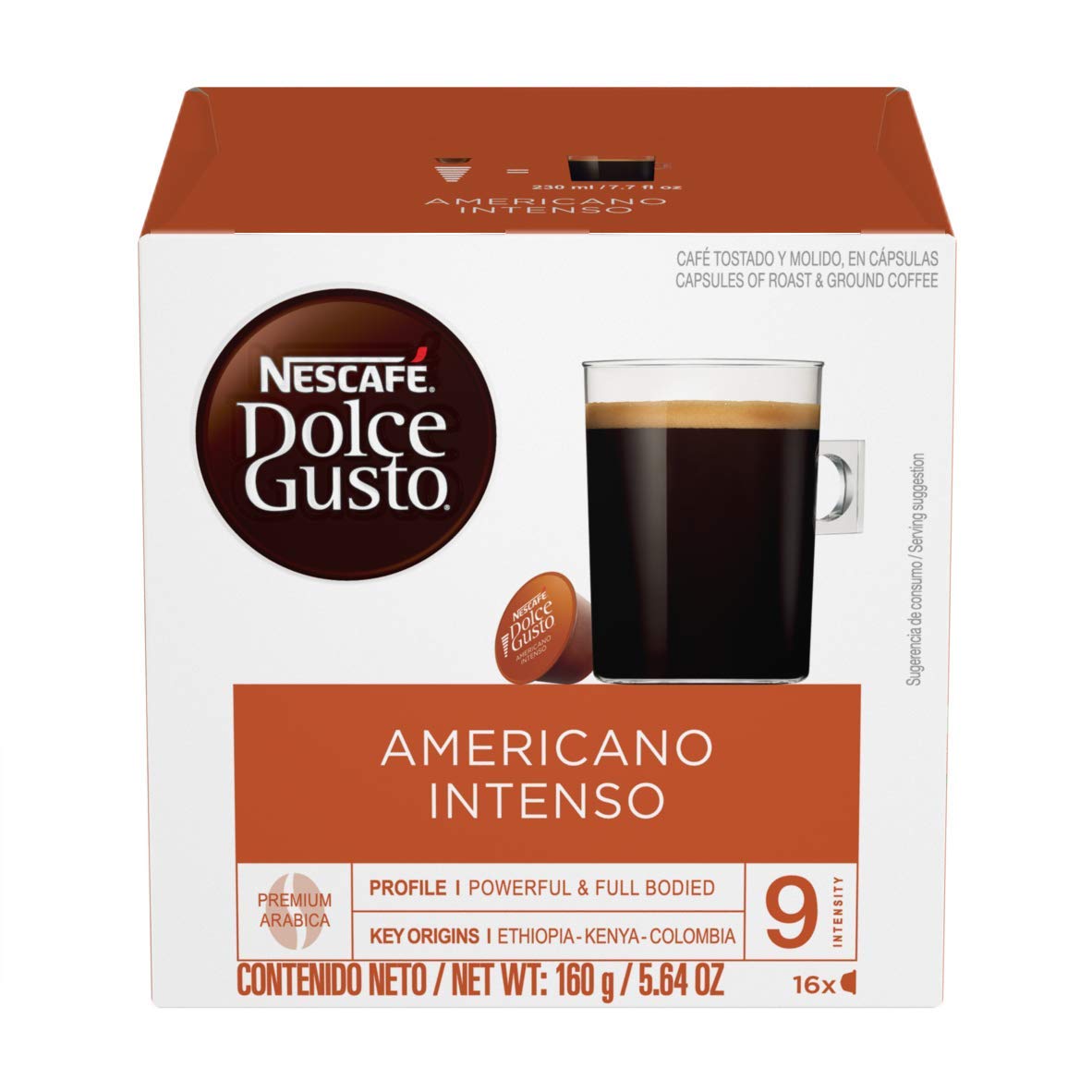 Nescafé Dolce Gusto Americano Intenso capsules in a 3-pack for quick bold cups.