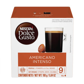 Nescafé Dolce Gusto Americano Intenso capsules in a 3-pack for quick bold cups.