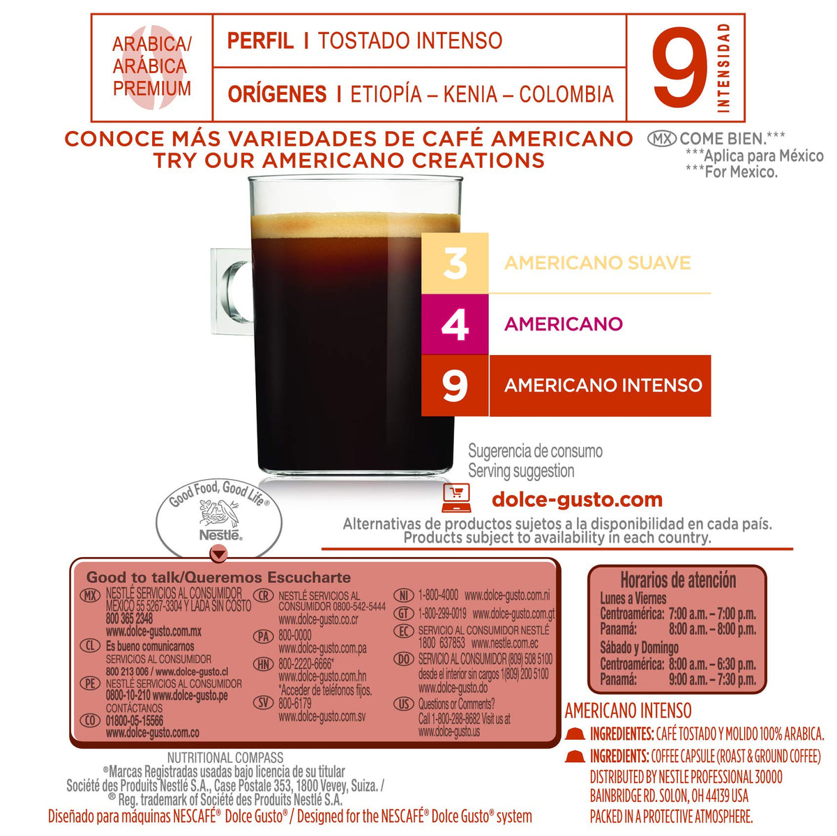 Bold roast visuals highlighting Americano Intenso strong flavor profile.