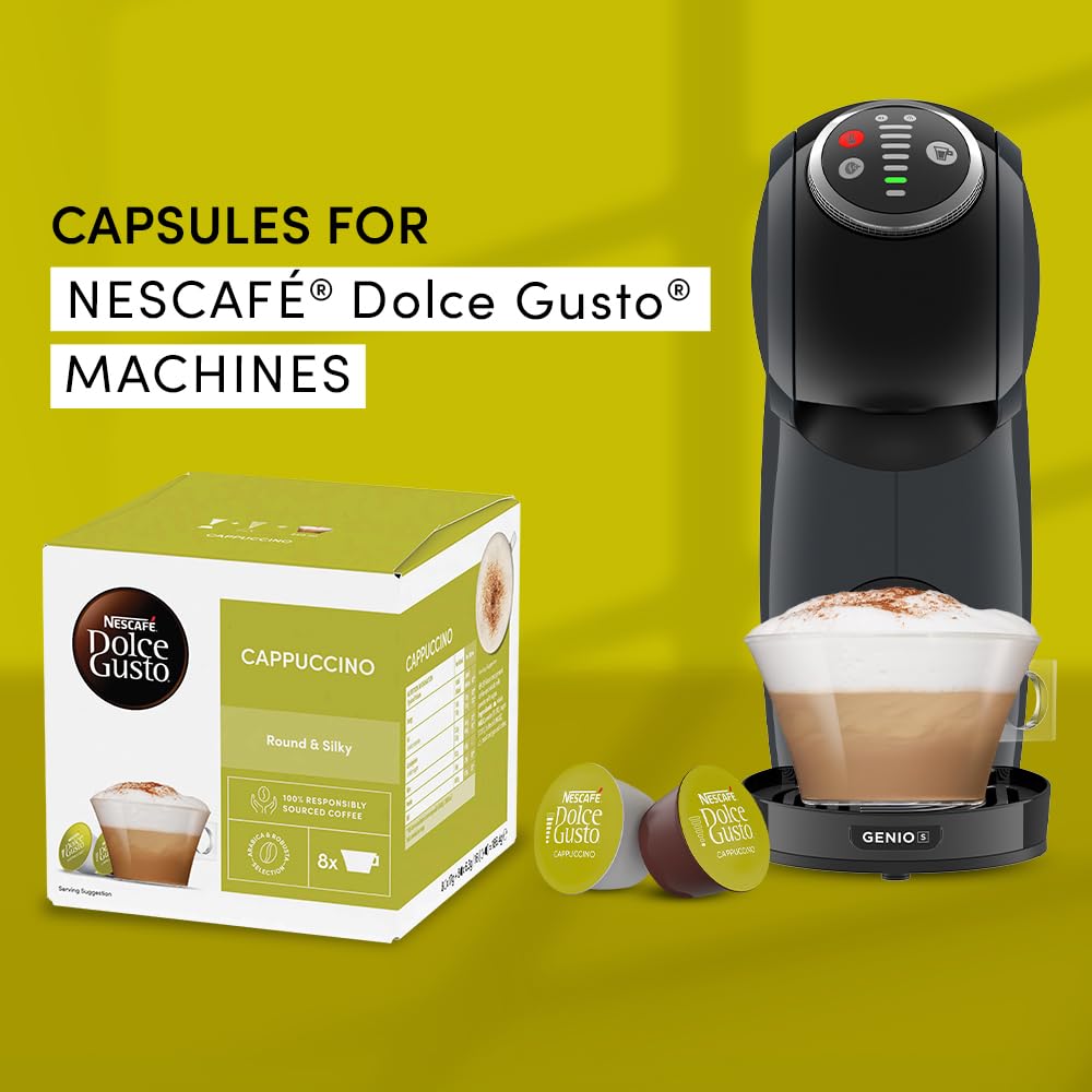 Nescafe Dolce Gusto Cappuccino foamy milk in a glass for a rich texture.
