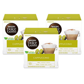 NESCAFÉ Dolce Gusto cappuccino pack front with espresso and milk capsules for cafe-style drinks