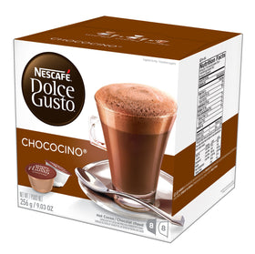 NESCAFÉ Dolce Gusto Chococino box packaging showcases convenient single-serve capsules.