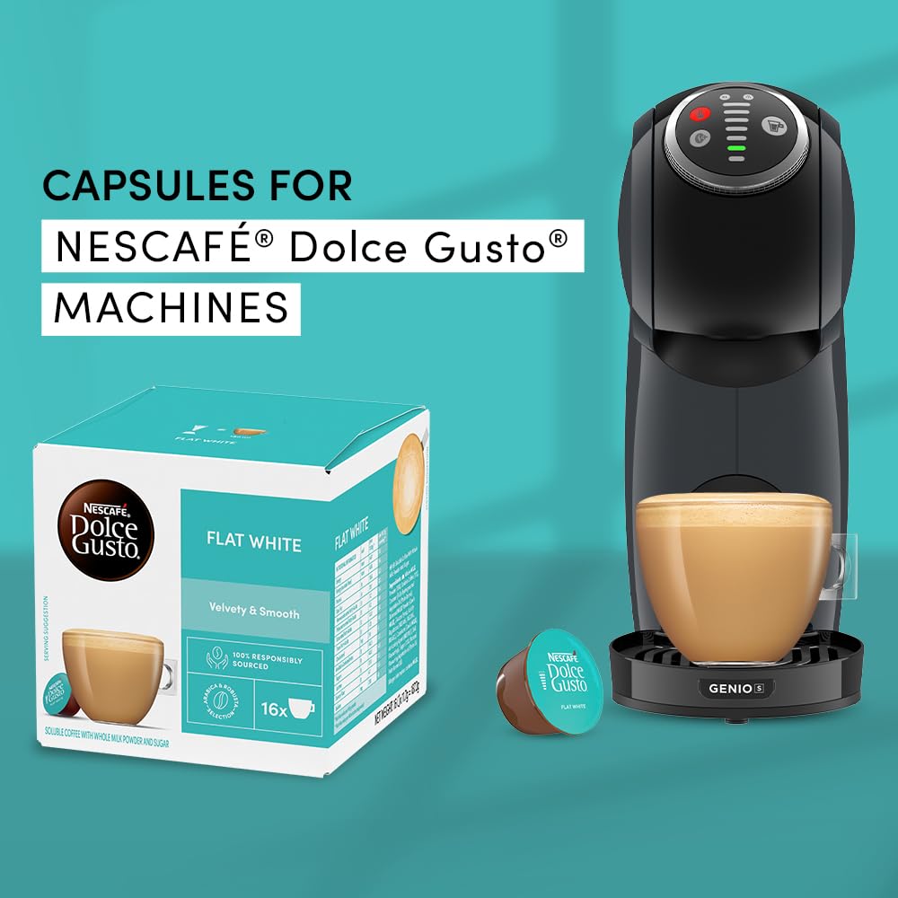 NESCAFÉ Dolce Gusto Flat White milk foam close-up shows velvety texture for café-style at home.