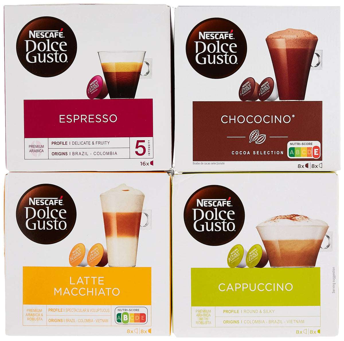 Nescafé Dolce Gusto four-flavour variety pack boxed for quick, caffeinated coffee