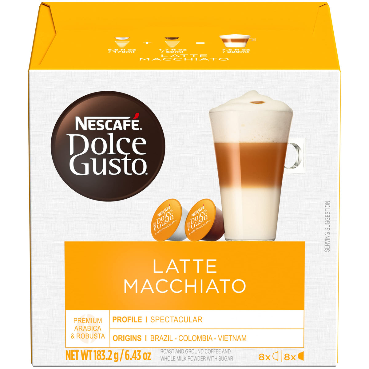 Nescafé Dolce Gusto Latte Macchiato velvety crema adds café-quality richness to each cup.