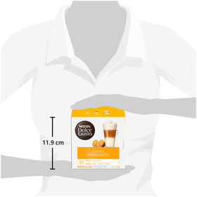 Nescafé Dolce Gusto Latte Macchiato pack on a stylish kitchen setup.