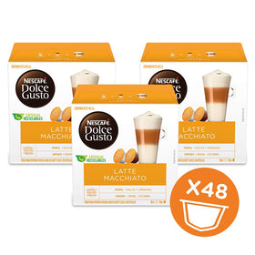 Nescafé Dolce Gusto Latte Macchiato milk capsule close-up highlights creamy froth.