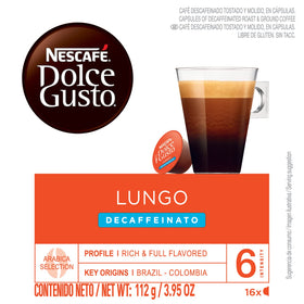 Nescafe Dolce Gusto Lungo Decaf crema portrait—silky crema enhances every cup.