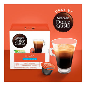 Nescafe Dolce Gusto Lungo Decaf machine compatibility—works with Dolce Gusto machines.