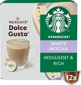 Close-up of Starbucks White Mocha pod highlighting rich flavor and creamy texture