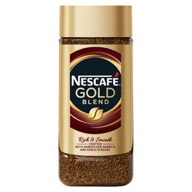 Nescafe Gold 200g whole-bean packshot highlights premium aroma and convenient packaging.