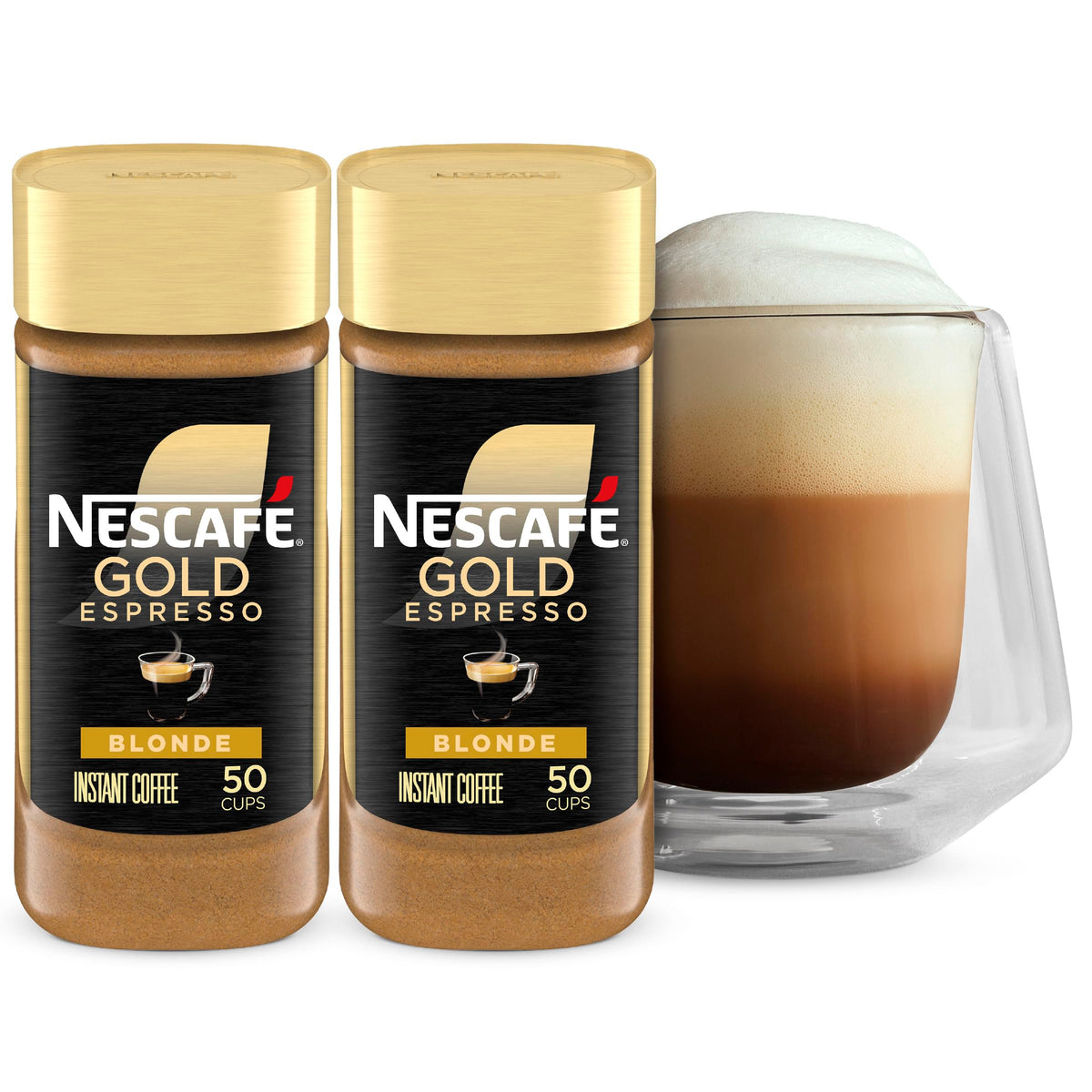 NESCAFÉ Gold Espresso Blonde crema in the jar for cafe-style crema at home.